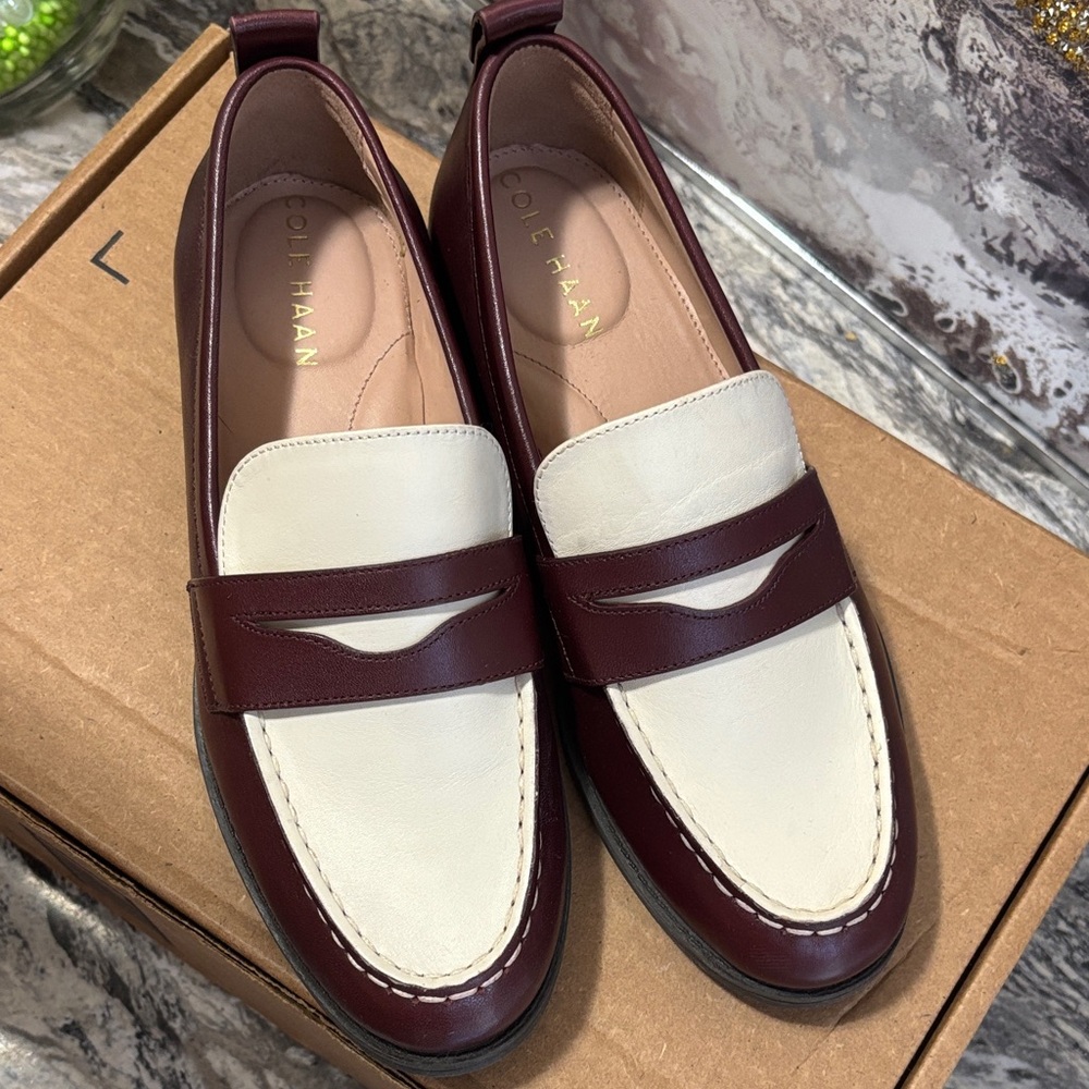Cole Haan Maroon and Beige Loafers